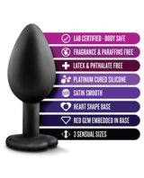 Luxe Bling Butt Plugs Silicone Training Kit with Red Gems (3 size kit) - Black