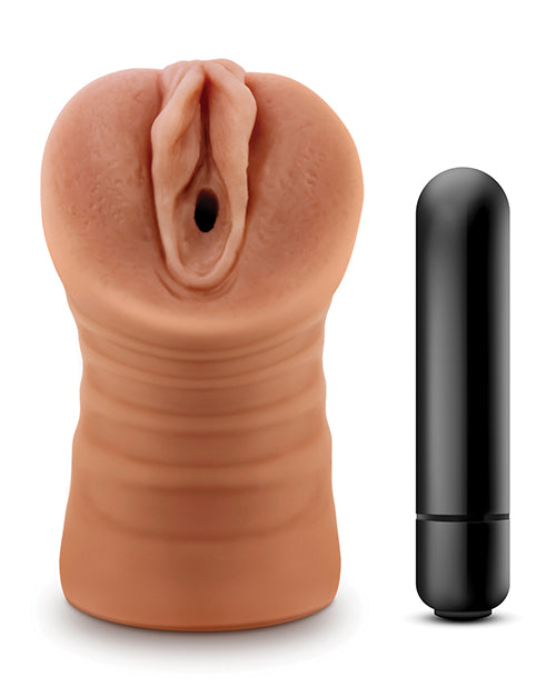 M for Men Julieta Vibrating Masturbator with Bullet - Pussy - Caramel