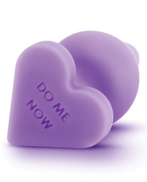 Play with Me Naughty Candy Heart Do Me Now Silicone Butt Plug - Purple