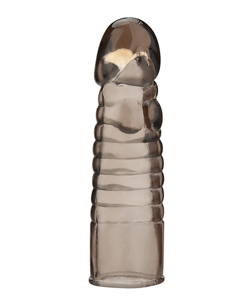 Blue Line Ribbed Realistic Penis Enhancing Sleeve Extension 6in - Smoke