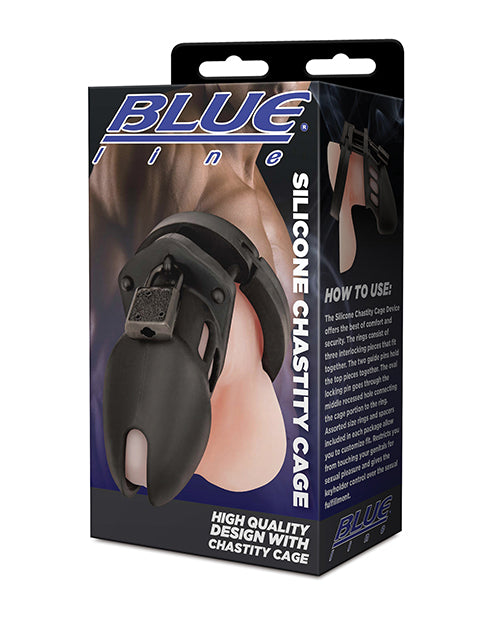 Blue Line Silicone Chastity Cage - Black