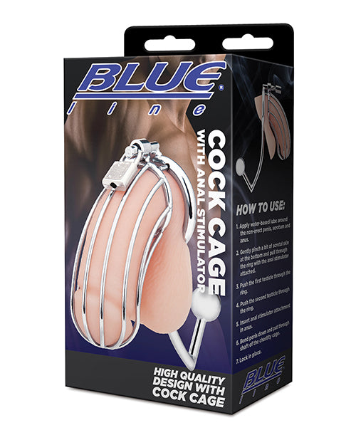 Blue Line Cock Cage w/Anal Stimulator - Silver