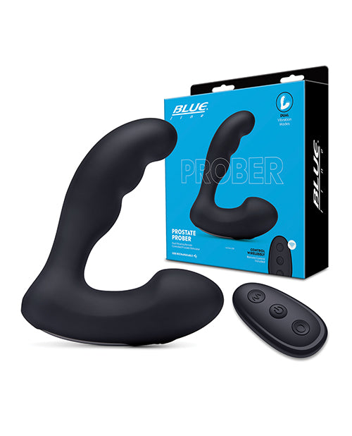 Blue Line Prober Silicone Rechargeable Dual Vibrating Prostate Stimulator with Remote Control - Black