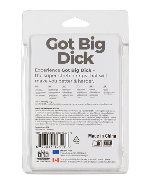 PowerBullet Got Big D Super Stretch Cock Rings (3 pack) - Black