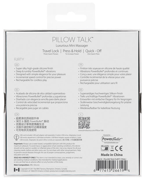 Pillow Talk Flirty Rechargeable Silicone Bullet - Teal