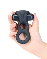 LUX Active Triad Silicone Rechargeable Vibrating Dual Cock Ring with Remote Control - Navy