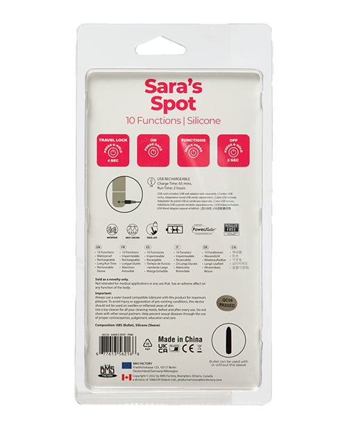 PowerBullet Sara`s Spot 10 Function Rechargeable Silicone Vibrating Bullet - Pink