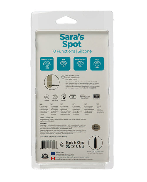 PowerBullet Sara`s Spot 10 Function Rechargeable Silicone Vibrating Bullet - Teal