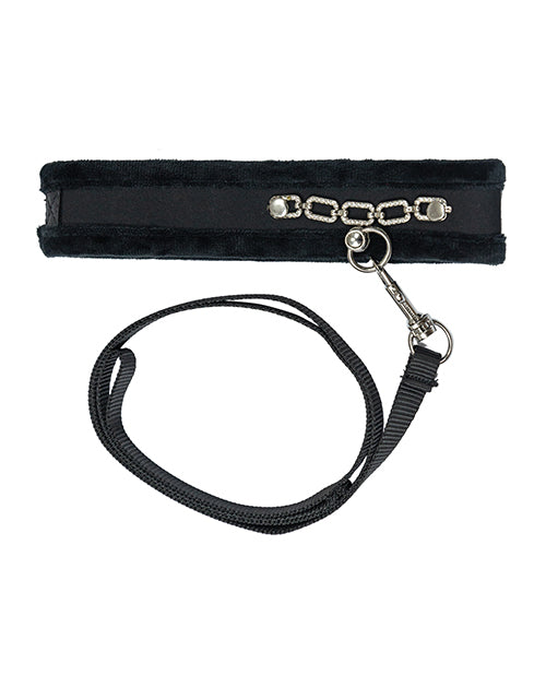 Punishment Crystal Detail Collar and Leash 37in - Black