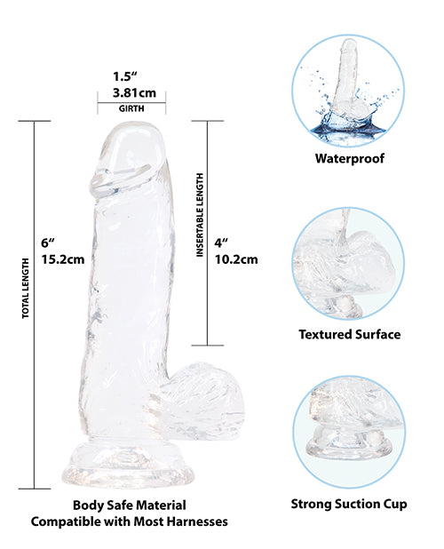 Crystal Addiction Dildo with Balls 6in - Clear