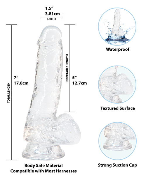 Crystal Addiction Dildo with Balls 7in - Clear