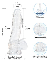 Crystal Addiction Dildo with Balls 7in - Clear