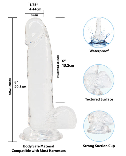 Crystal Addiction Dildo with Balls 8in - Clear