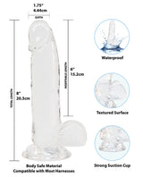 Crystal Addiction Dildo with Balls 8in - Clear