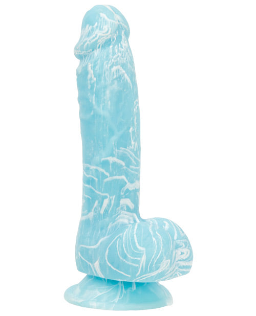 Addiction Toy Collection Luke Silicone Glow-In-The-Dark Dildo with Balls 7.5in - Blue