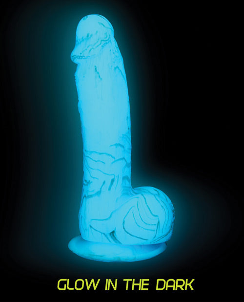 Addiction Toy Collection Luke Silicone Glow-In-The-Dark Dildo with Balls 7.5in - Blue