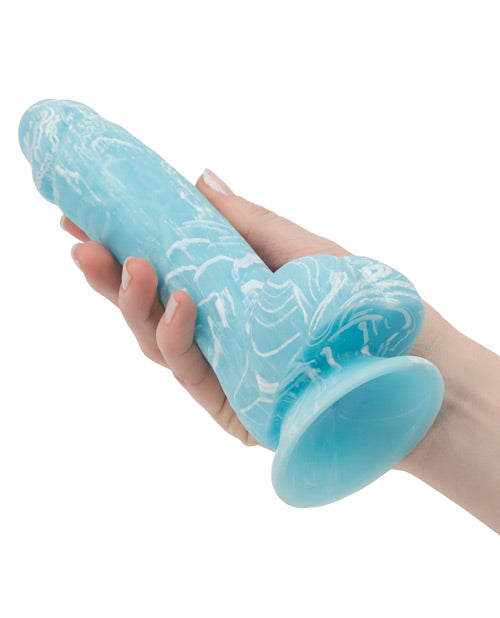 Addiction Toy Collection Luke Silicone Glow-In-The-Dark Dildo with Balls 7.5in - Blue