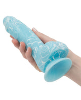 Addiction Toy Collection Luke Silicone Glow-In-The-Dark Dildo with Balls 7.5in - Blue