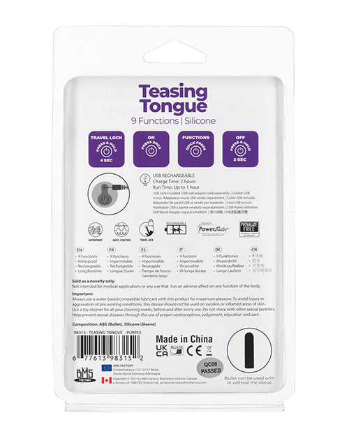 PowerBullet Silicone Teasing Tongue With Mini Rechargeable Bullet 2.5in - Purple