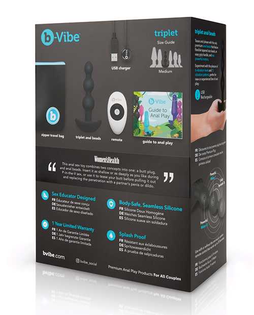 B-Vibe Triplet Anal Beads Rechargeable Silicone Beads with Remote Control - Black