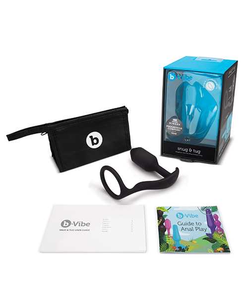 B-Vibe Snug and Tug Silicone Cock Ring and Anal Plug - Black