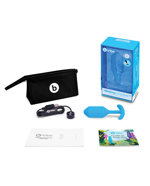 B-Vibe Vibrating Snug Plug Rechargeable Silicone Anal Plug - Large - Blue