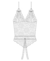 Stretch & Scallop Lace Crotchless Teddy White OS/XL