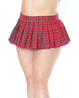 Woven Plaid Pleated Skirt w/Velcro Closure Red OS/XL