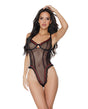 '=Stretch Mesh Underwire Teddy w/Ribbon Detail Black Large