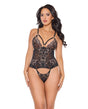 Lace and Mesh Teddy w/Removable Backless Panty - Black/Rose Gold MD