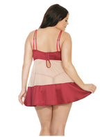 Sheer Nylon & Stretch Satin Babydoll w/Underwire Cups & G-String Merlot/Nude 3X/4X