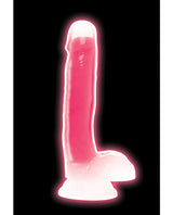 Lollicock Glow in the Dark Silicone Dildo with Balls 7in - Pink