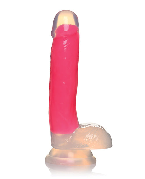 Lollicock Glow in the Dark Silicone Dildo with Balls 7in - Pink