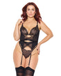 Pleasure Collection Feline Fatale Bustier & G-String 2 pc Set (Stockings not Included) - Black QN
