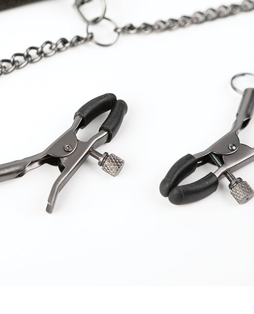 Sei Mio Twin Tweaks Velvet Collar w/Nipple Clamps - Black
