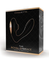 Coquette Royal Embrace Rechargeable Silicone Dual Vibrator with Clitoral Stimulator - Black/Gold