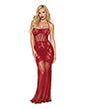 Lace and Mesh Seamless Halter Bodystocking Gown w/Rhinestone Details - Ox Blood O/S