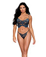 Velvet Applique Bustier w/Metallic Silver Details & G-String - Twilight Blue LG