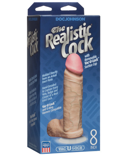 8" Realistic Cock w/Balls - White