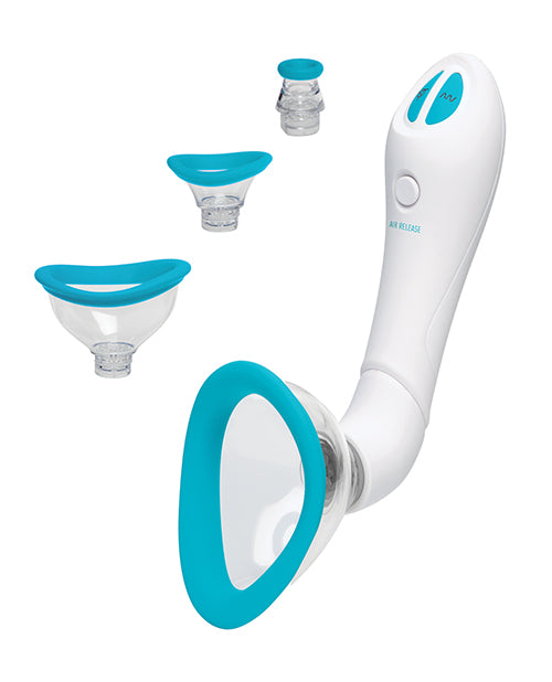 Bloom Intimate Body Pump Silicone Vibrating Rechargeable Body Pump - Sky Blue/White