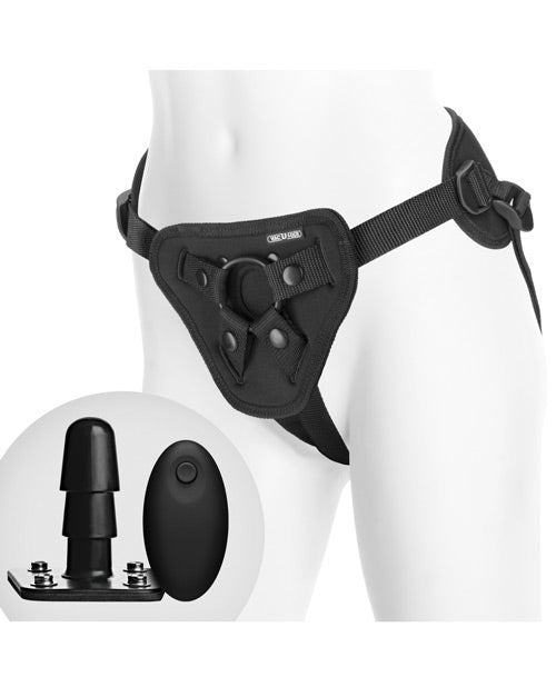 Vac-U-Lock Supreme Harness with Vibrating Plug and Remote Control - Black