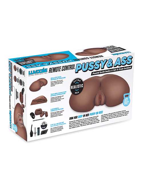 LuvDollz Remote Controlled Vibrating Rechargeable Masturbator with Bullets and Remote Control - Pussy and Ass - Chocolate