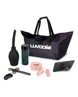 LuvDollz Remote Controlled Spread Eagle Vibrating Rechargeable Masturbator with Bullets and Remote Control - Pussy and Ass - Vanilla