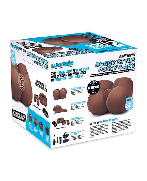Luvdollz Remote Controlled Doggy Style Vibrating Rechargeable Pussy and Ass Masturbator with Bullets and Remote Control - Chocolate