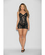 Flame FETISH Boss Lady Lace Up Back Chemise & Wide Band Thong Black SM
