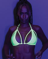 Jeweled Black Light Dancewear Tri Bra Neon Lime O/S