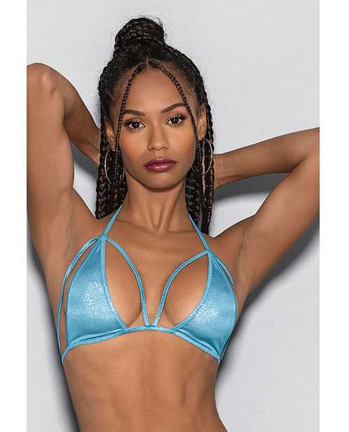 Blue Crystal Black Light Dancewear Tri Bra Blue O/S