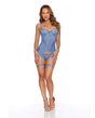 Lace & Mesh Underwire Bustier w/Thong 2 pc Set - Blue SM