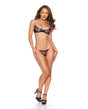 Eyelash Lace Underwire Bra & Thong w/Black Light Reactive Details - Black/Hot Pink M/L