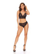 Touch of Pearl Feather Lace Bralette with Pearl Detail & Brazilian Panty 2 pc Set - Black S/M